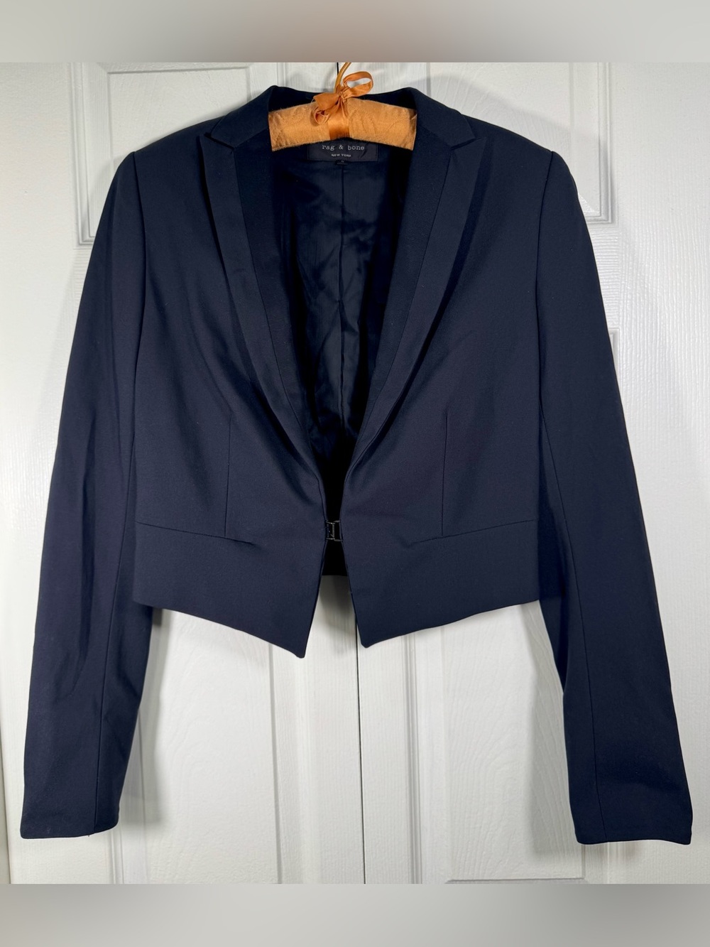 Rag & Bone Cropped Pointed Hem Metal Clasp Blazer Black Size 6